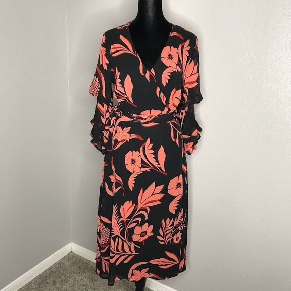 Lulus Highlight of my Life Orange and Black Floral Print Wrap Dress Size Small - Picture 4 of 14